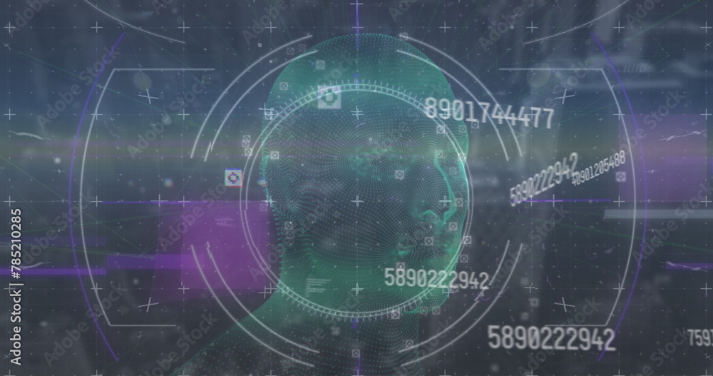 Poster image of three dimensional human model rotating with digital numbers and signs