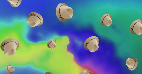 Image of hats falling over shapes