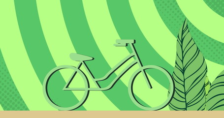 Image of bike moving over plants and green striped background
