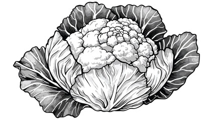 A black and white drawing of a cabbage. cauliflower - obrazy, fototapety, plakaty