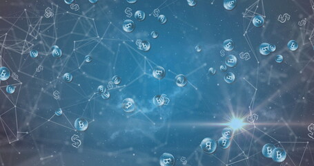 Image of network of connections with icons over composition