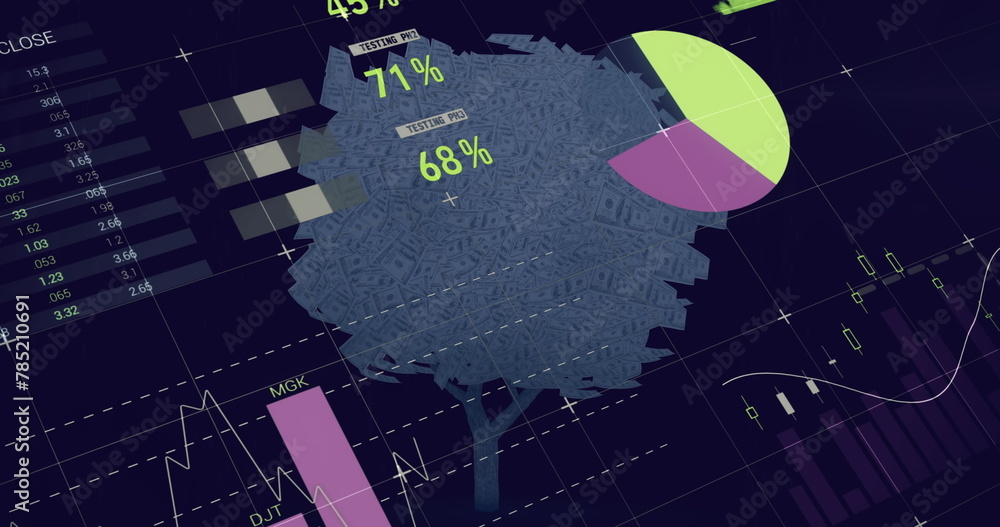 Poster image of infographic interface with database over digital tree