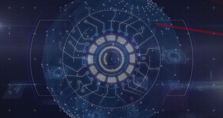 Image of digital screen with data processing on navy background