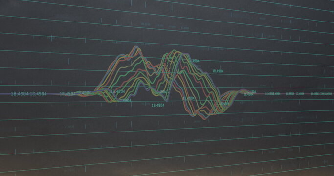 Fototapeta Image of data processing over colorful grid