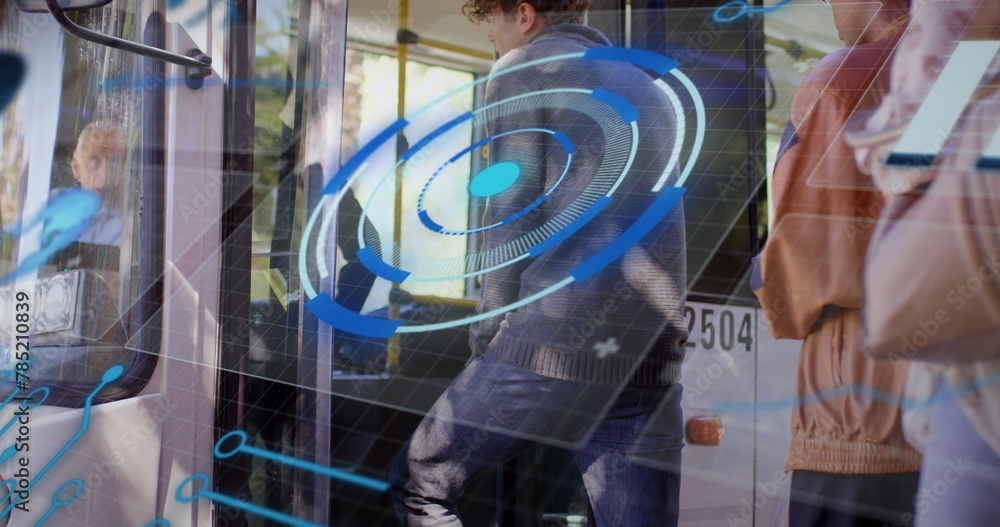 Poster image of scope scanning and data processing over diverse people in bus