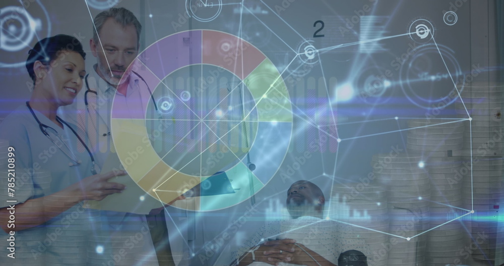 Poster image of statistics, connections and data processing over diverse doctors