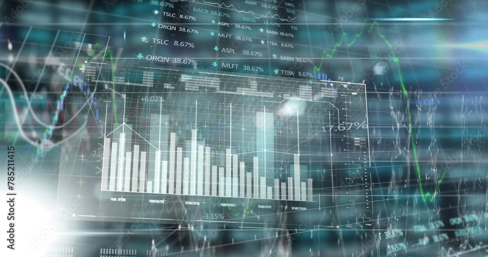 Poster image of connected dots with multiple graphs over trading board on grid pattern