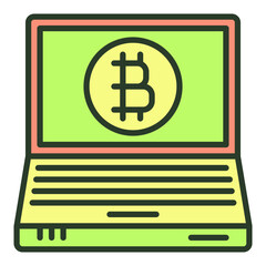 Bitcoin sign on Laptop Screen vector Cryptocurrency colored icon or logo element - 785211445