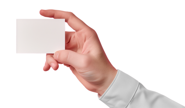 Male hand holding business card, blank mockup template, cut out
