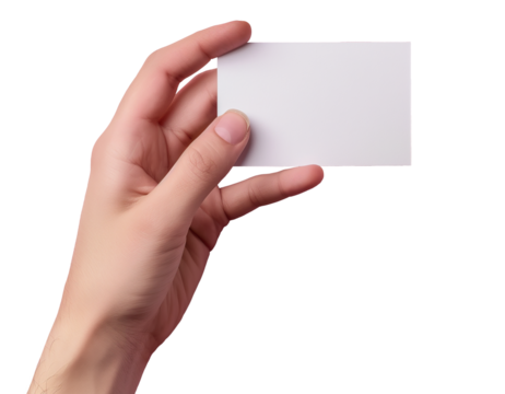 Male hand holding business card, blank mockup template, cut out
