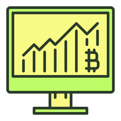 Computer Display with Bitcoin Graph vector Crypto colored icon or sign