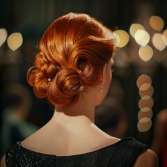 a young woman with a pretty glossy hairstyle for a prom night, salon style, colorist - obrazy, fototapety, plakaty