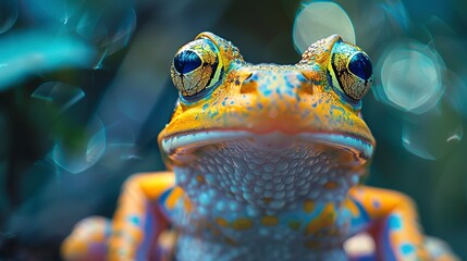 Abstract frog texture, rainforest ambiance, close-up, low angle, saturated colors, dawn light - obrazy, fototapety, plakaty