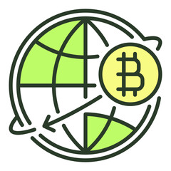 World Globe with Bitcoin symbol vector Cryptocurrency colored icon or sign - 785212668