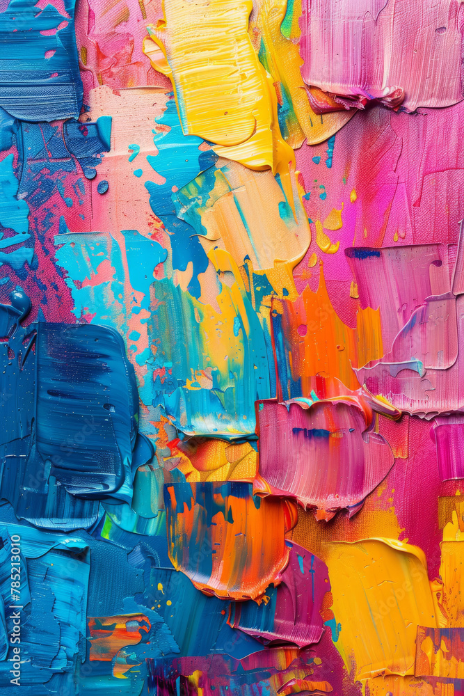 Poster vibrant abstract art painting with colorful textures created using oil brushstroke and pallet knife 