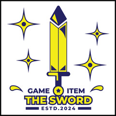 vector illustration design of the game item the sword with a sword in yellow and blue colors in a simple style. suitable for logos, icons, posters, advertisements, banners, companies, t-shirt designs.