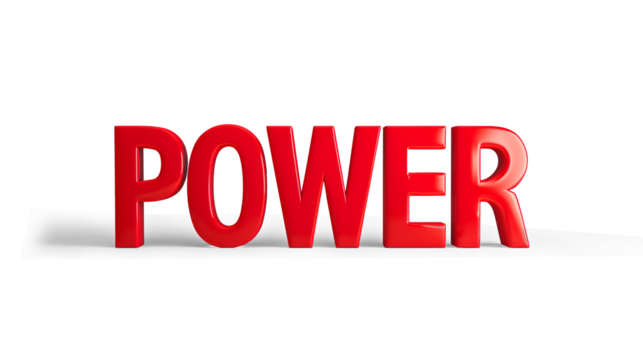 3D letter POWER in bold red on a transparent background