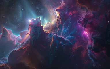 Vibrant space nebula glowing in deep cosmos - fantastic nebula, cosmic imagery. - obrazy, fototapety, plakaty
