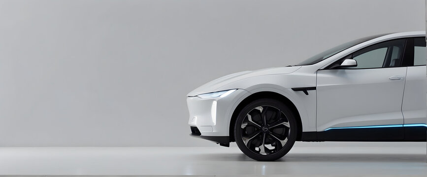 A side view of an electric car with an isolated background