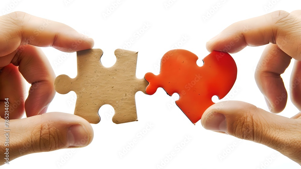 Aufkleber hands connecting puzzle piece and heart shape, symbolizing love and unity. creative concept for rela