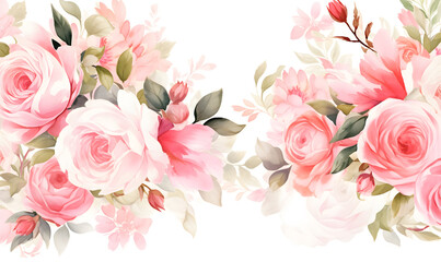 White and pink roses pattern, watercolor, Generative AI 