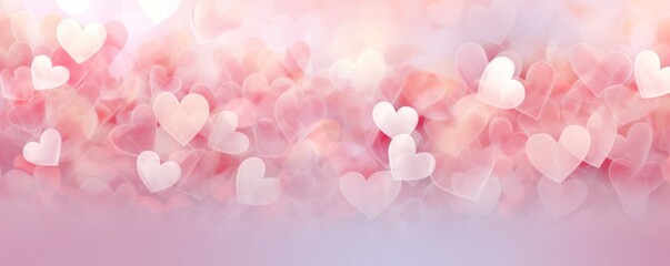 Light rose background with white hearts, Valentine's Day banner with space for copy, rose gradient, softly focused edges, blurred