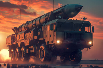 Heavy military missile attack launchpad truck for ballistic rockets and air defense systems.