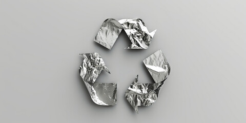 Crinkled Aluminum Foil Recycle Symbol on Grey Background