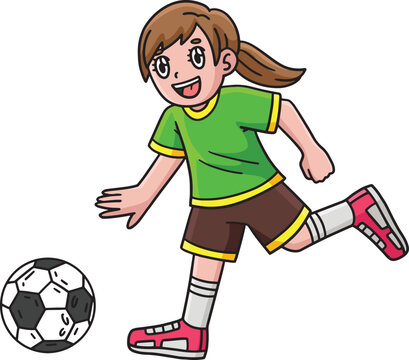 Girl Chasing a Soccer Ball Cartoon Clipart I