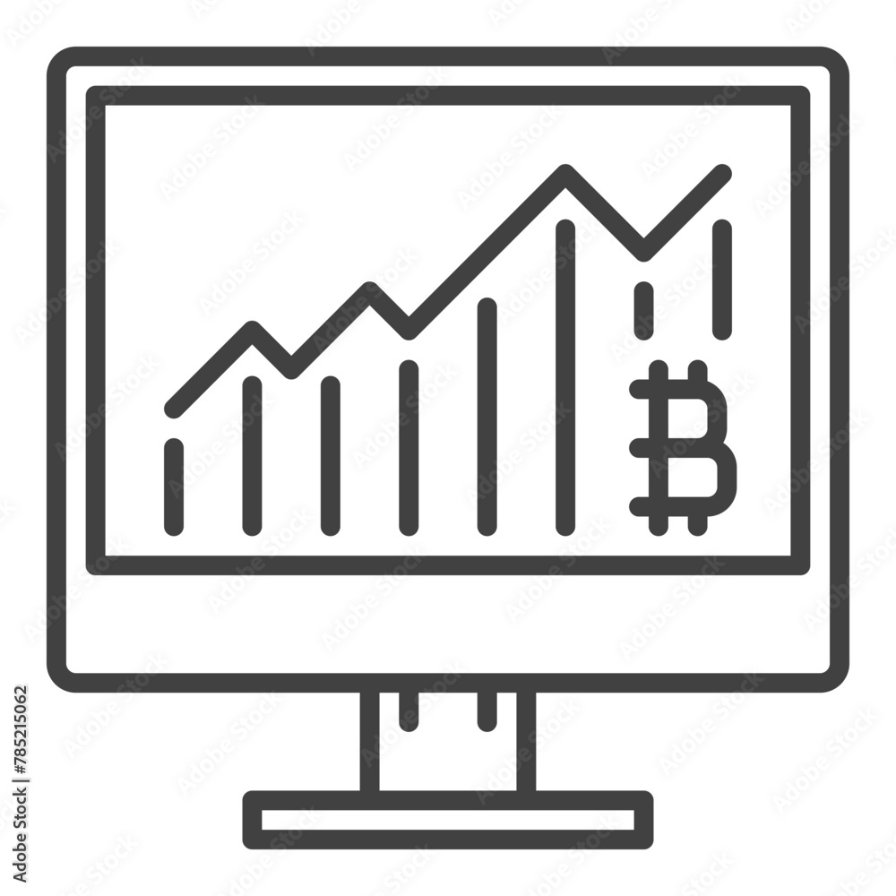 Poster bitcoin graph on pc display vector cryptocurrency icon or sign in outline style