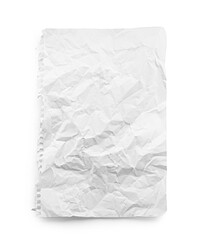 Crumpled blank notebook sheet isolated on white, top view