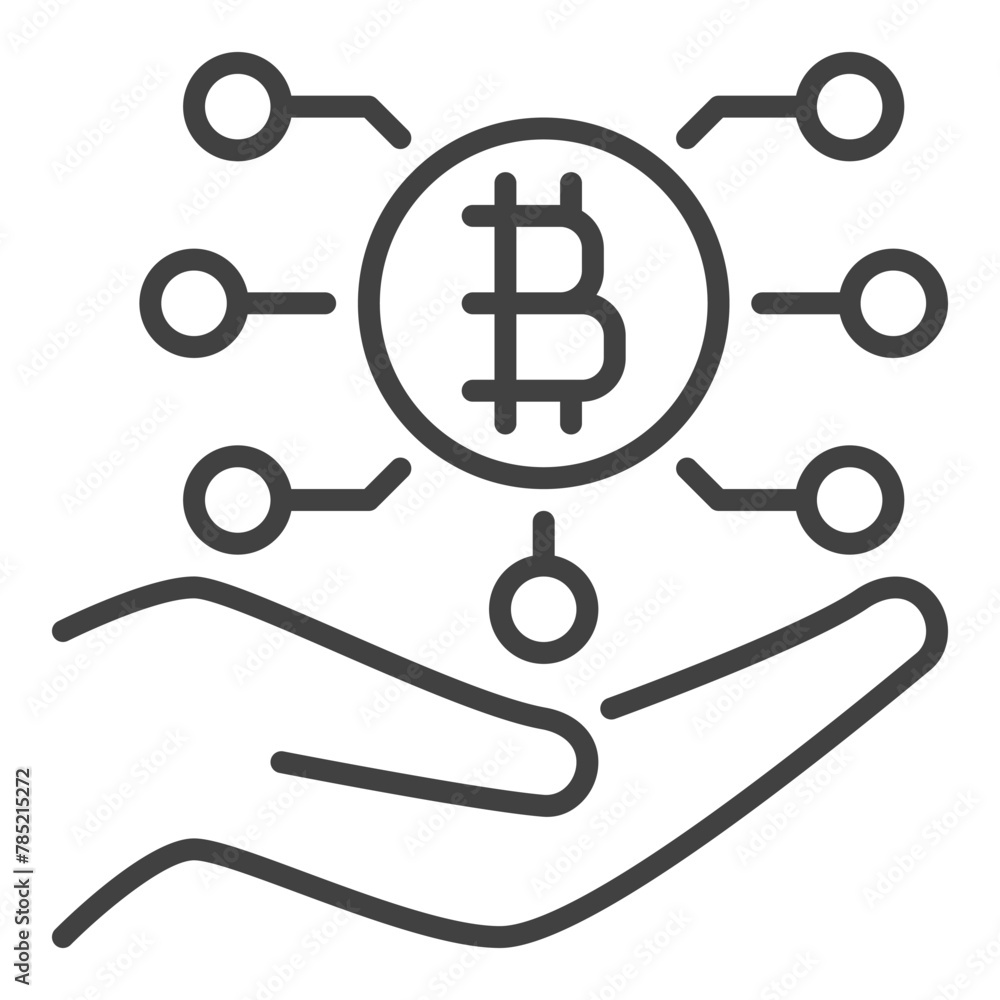 Aufkleber bitcoin technology on hand vector cryptocurrency outline icon or design element