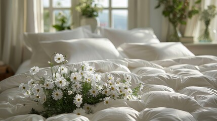 Bouquet of White Flowers on Bed