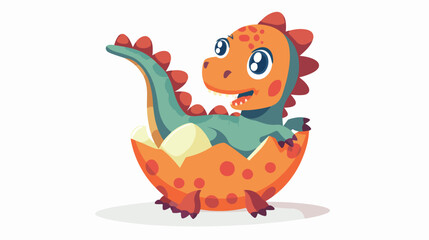 Little cute happy dino in egg. Kid dinosaur. Vector illustration