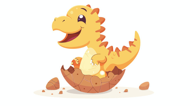 Little cute happy dino in egg. Kid dinosaur. Vector illustration
