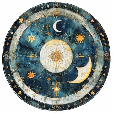 Watercolor Celestial Star Chart with Planets Clipart,A mystical watercolor star chart featuring planets, zodiac signs, and constellations, perfect for astrology and celestial-themed designs