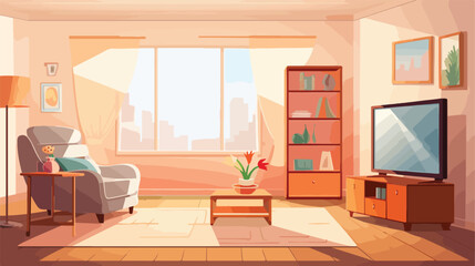Living room with TV in modern house. Vector cartoon illustration