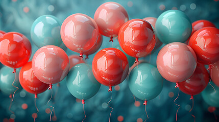  Colorful Party Background with Coral Pink and Turquoise ,
Multicolored balloons and confetti
