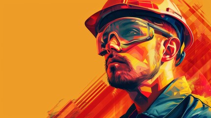 Smiling construction worker in protective glasses, Labor day concept.