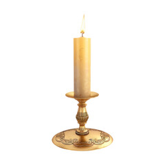 Gold candle holder with candle. Isolated on transparent background.