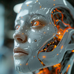 Immerse yourself in the vanguard of technological advancement with our captivating AI-robot face. This meticulously crafted depiction masterfully combines the nuanced realism of human feat