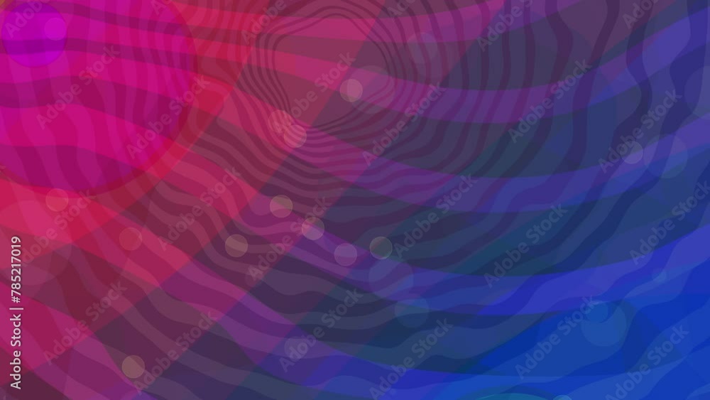 Poster psychedelic retro vibes: abstract background animation - multi-color waves and circles, blue, purple