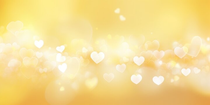 Light yellow background with white hearts, Valentine's Day banner with space for copy, yellow gradient, softly focused edges, blurred