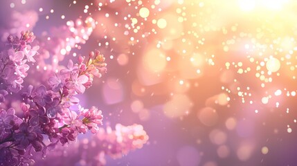 Dreamy purple lilac blossoms highlighted by shimmering bokeh on a magical backdrop.