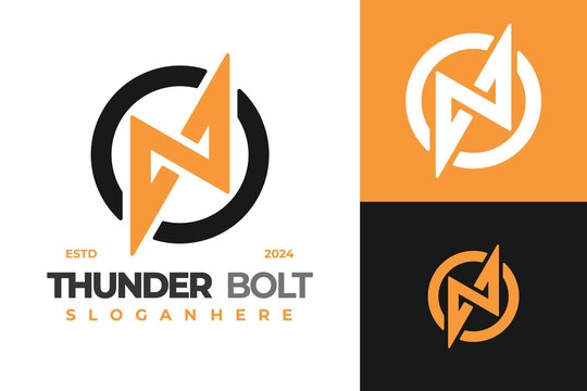 Letter N Thunder Bolt logo design vector symbol icon illustration