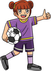 Girl Holding a Soccer Ball Cartoon Clipart I