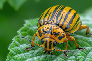 Colorado potato beetle close up macro on leaf - Powered by Adobe