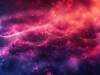  Abstract background with hexagons and glowing clouds, purple red orange colors, space theme, science fiction style. Created with Ai - obrazy, fototapety, plakaty