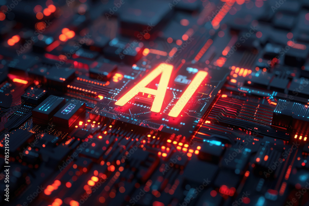 Aufkleber computer micro chip with ai sign, artificial intelligence concept