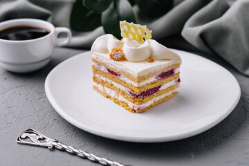 Delectable layered cake on elegant white plate